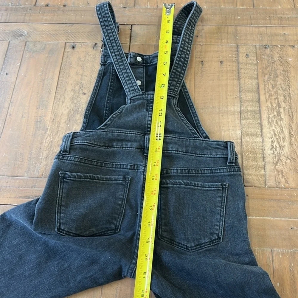 Gap kids black denim button front skinny overalls jeans size medium